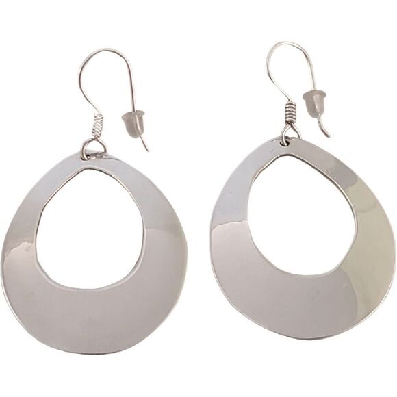 Sterling Mexico Tear Drop Hoop Earrings - Picture 1 of 5